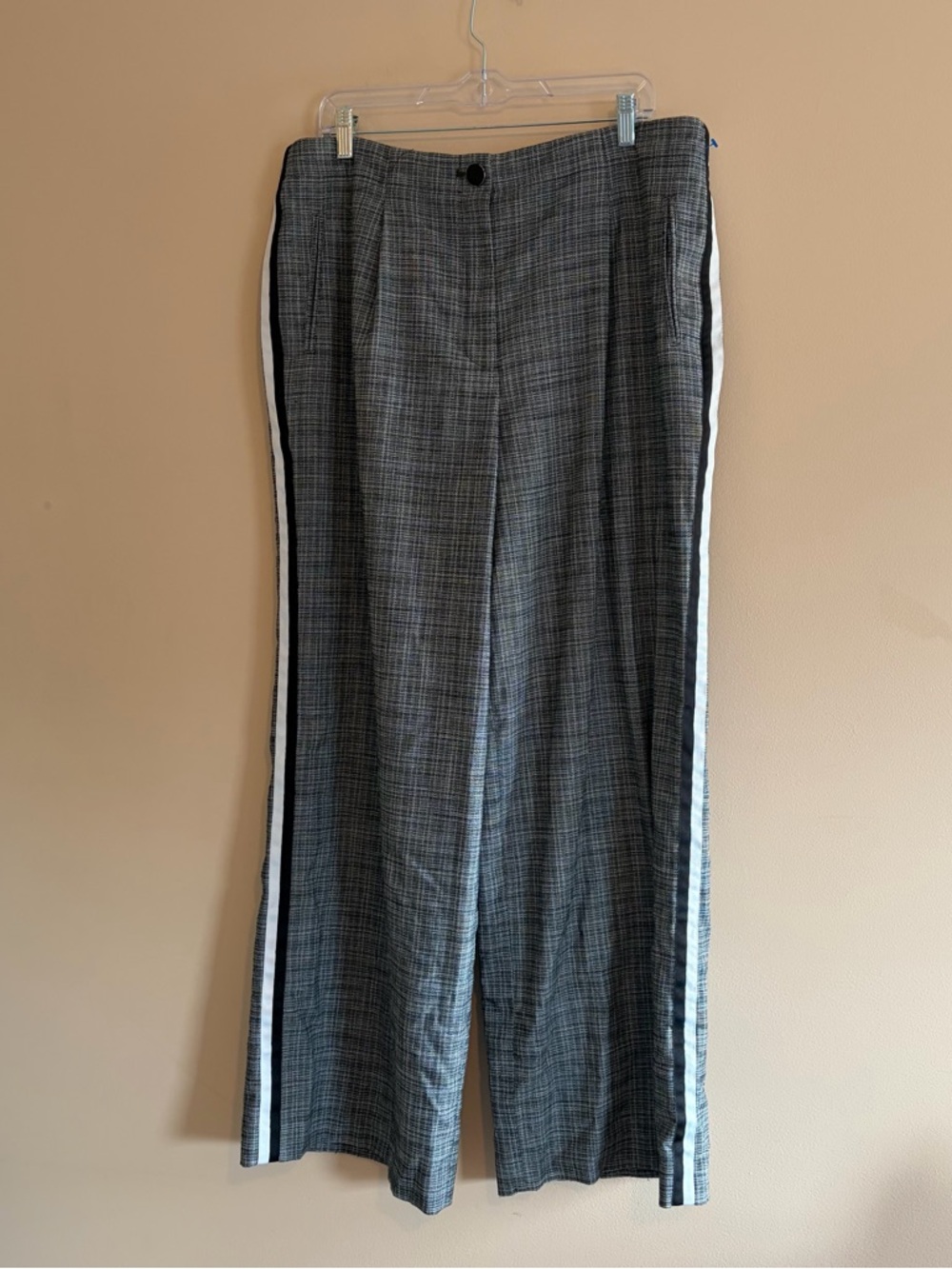 Karl Lagerfeld  Gray Plaid Track-Stripe Dress Pants